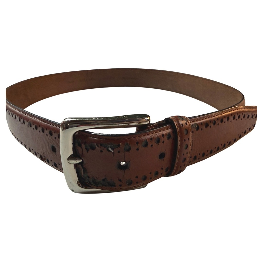 Cole Haan‎ Leather Brogue Belt Mens Brown Wingtip Preppy Dark Academia